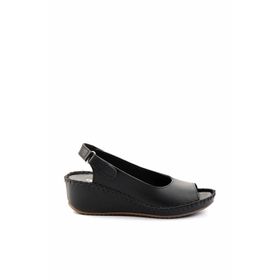 Bambi K05717250403 Siyah Leather Kadın Dolgu Topuklu Ayakkabı