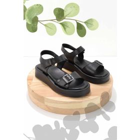 Bambi K05906500503 Siyah Leather Kadın Sandalet
