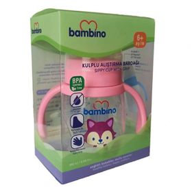 Bambino 180 ml 6+ Ay Pembe Kulplu Alıştırma Bardağı