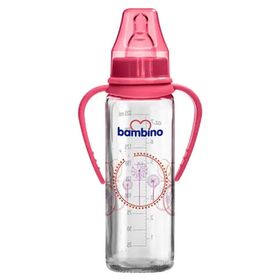 Bambino 225 ml Kırmızı Kulplu Cam Biberon