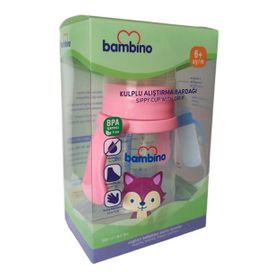 Bambino 250 ml 6+ Ay Pembe Kulplu Alıştırma Bardağı