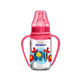 Bambino B015 125 ml Kırmızı Silikon Kiraz Uçlu Kulplu Cam Biberon