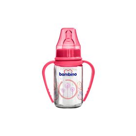 Bambino B015 125 ml Kırmızı Silikon Kiraz Uçlu Kulplu Cam Biberon