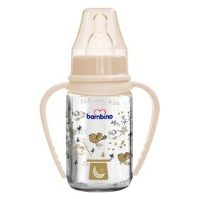 Bambino B015 125 ml Krem Silikon Kiraz Uçlu Kulplu Cam Biberon