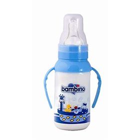 Bambino B015 125 ml Mavi Silikon Kiraz Uçlu Kulplu Cam Biberon