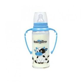 Bambino B015 125 ml Mavi Silikon Kiraz Uçlu Kulplu Cam Biberon