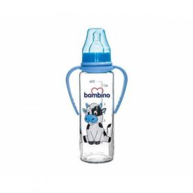 Bambino B016 225 ml Mavi Silikon Kiraz Uçlu Kulplu Cam Biberon