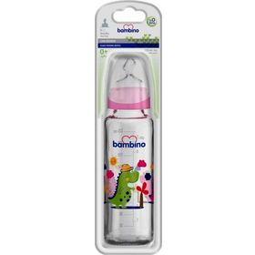 Bambino Pembe 225 ml 0+ Ay Yavaş Akış Dinazor Desenli Cam Biberon