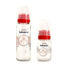 Bambino T090 2'li 225 ml ve 125 ml Kırmızı Cam Biberon Seti