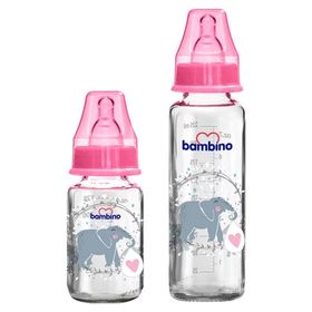 Bambino T090 2'li 225 ml ve 125 ml Pembe Cam Biberon Seti
