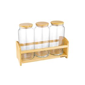Bambum Bench Standlı 4 Parça Büyük Cam Baharat Takımı
