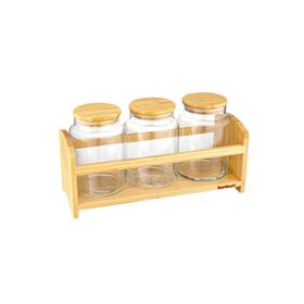 Bambum Bench Standlı 4 Parça Büyük Cam Baharat Takımı