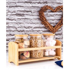 Bambum Bench Standlı 4 Parça Büyük Cam Baharat Takımı