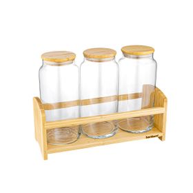 Bambum Bench Standlı 4 Parça Büyük Cam Baharat Takımı