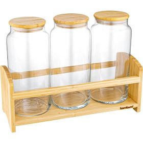 Bambum Bench Standlı 4 Parça Büyük Cam Baharat Takımı