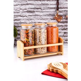 Bambum Bench Standlı 4 Parça Büyük Cam Baharat Takımı