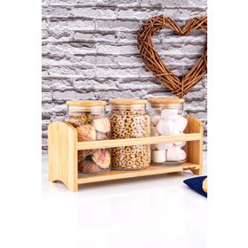 Bambum Bench Standlı 4 Parça Büyük Cam Baharat Takımı