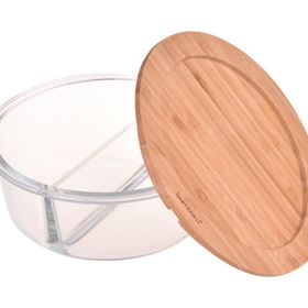 Bambum Lavi B0343 830 ml Yuvarlak Bölmeli Cam Saklama Kabı