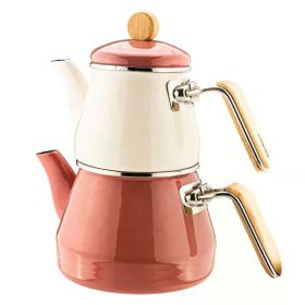 Bambum Lumino Pembe Bambu Kulplu Emaye Çaydanlık Takımı