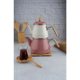 Bambum Lumino Pembe Bambu Kulplu Emaye Çaydanlık Takımı