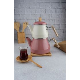 Bambum Lumino Pembe Bambu Kulplu Emaye Çaydanlık Takımı