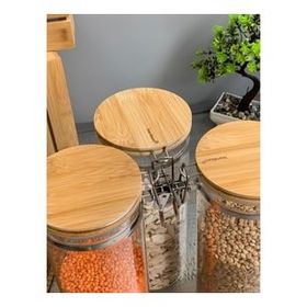 Bambum Mada Kelepçeli Vakumlu 1300 ml 20 cm 3'lü Boroslikat Cam Set