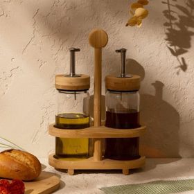 Bambum Mima Bambu Stantlı 2'li Küçük Açık Kahverengi - 200 ml Yağdanlık