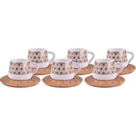 Bambum Nakkaş 6 Kişilik Desen Altlıklı Kahve Takımı