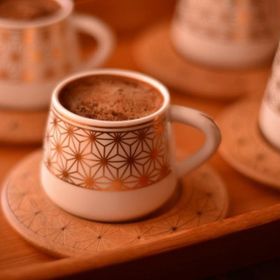 Bambum Nakkaş 6 Kişilik Desen Altlıklı Kahve Takımı