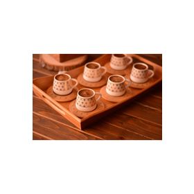 Bambum Nakkaş 6 Kişilik Desen Altlıklı Kahve Takımı