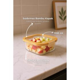 Bambum Poira Cam Kapaklı Kilitli 1100 ml Cam Saklama Kabı