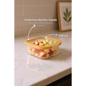 Bambum Poira Cam Kapaklı Kilitli 1100 ml Cam Saklama Kabı