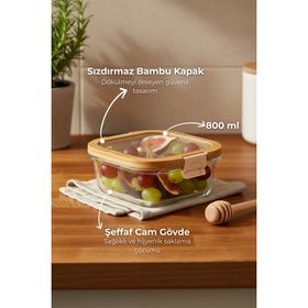 Bambum Poira Cam Kapaklı Kilitli 800 ml Cam Saklama Kabı