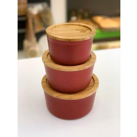 Bambum Slalom Bambu Kapaklı Granit 14 cm Kırmızı Saklama Kabı