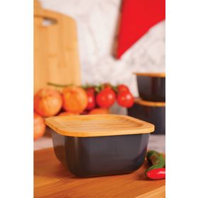 Bambum Slalom Kare Bambu Kapaklı Granit Gri 10 CM Saklama Kabı