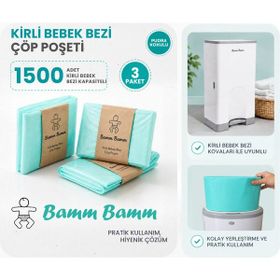 Bamm Bamm 500'lü 3 Adet Kirli Bebek Bezi Kapasiteli Çöp Poşeti