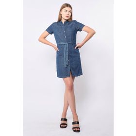 Banny Jeans Kadın Koyu Mavi Kısa Kollu Jean Elbise