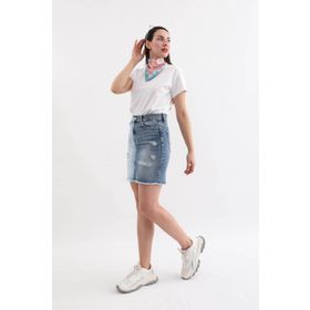 Banny Jeans Kadın Mavi Renk Bloklu Yırtık Jean Etek