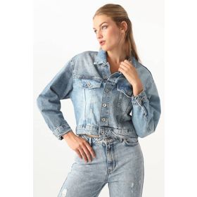 Banny Jeans Kadın Renk Bloklu Jean Ceket Mavi