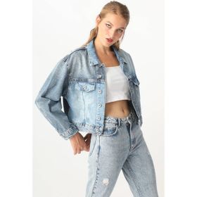 Banny Jeans Kadın Renk Bloklu Jean Ceket Mavi