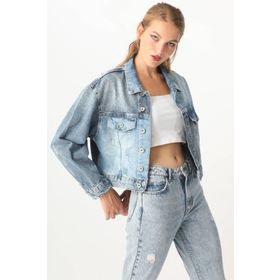 Banny Jeans Kadın Renk Bloklu Jean Ceket Mavi