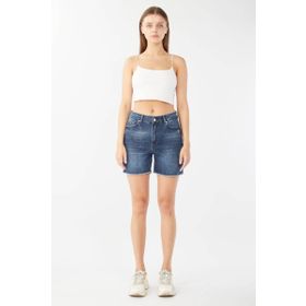 Banny Jeans Koyu Mavi Kadın Paçası Kesik Jean Şort