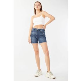 Banny Jeans Koyu Mavi Kadın Paçası Kesik Jean Şort