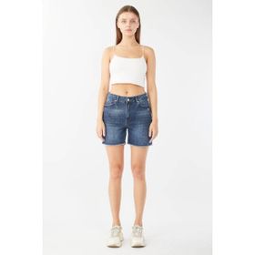 Banny Jeans Koyu Mavi Kadın Paçası Kesik Jean Şort