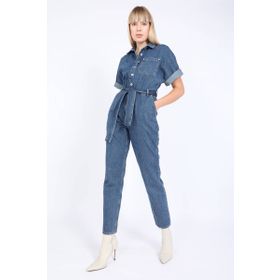 Banny Jeans Koyu Mavi Kadın Yarasa Kol Jean Tulum