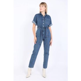 Banny Jeans Koyu Mavi Kadın Yarasa Kol Jean Tulum