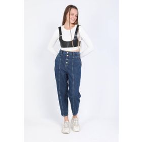 Banny Jeans Koyu Mavi Kadın Yüksek Bel Düğmeli Jean Pantolon