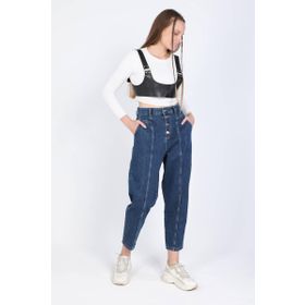 Banny Jeans Koyu Mavi Kadın Yüksek Bel Düğmeli Jean Pantolon