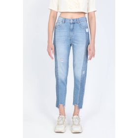 Banny Jeans Mavi Kadın Çift Renkli Paçası Kesik Jean Pantolon