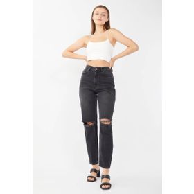 Banny Jeans Siyah Kadın Dizi Yırtık Jean Pantolon